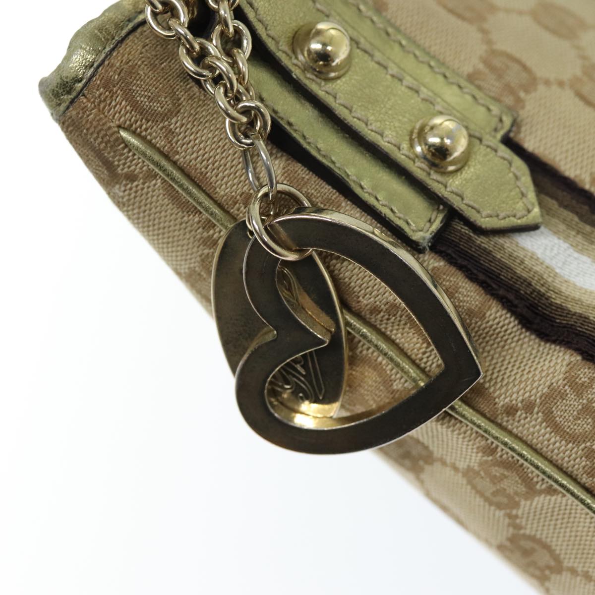 GUCCI GG Canvas Shoulder Bag Beige Gold Auth ti1674