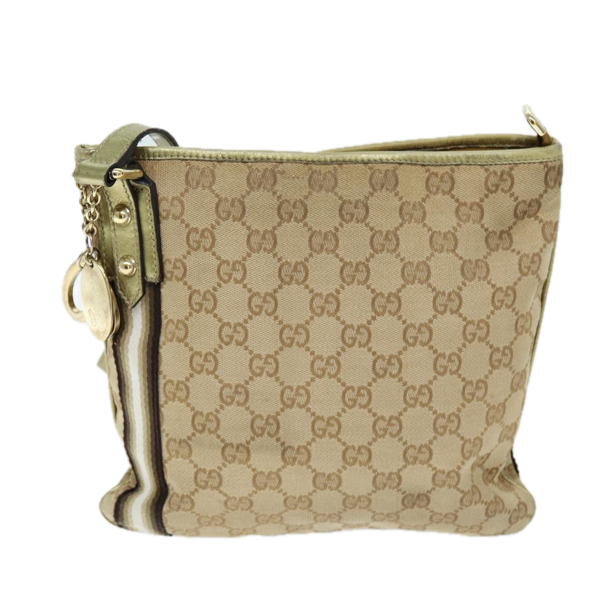 GUCCI GG Canvas Shoulder Bag Beige Gold Auth ti1674 - 0