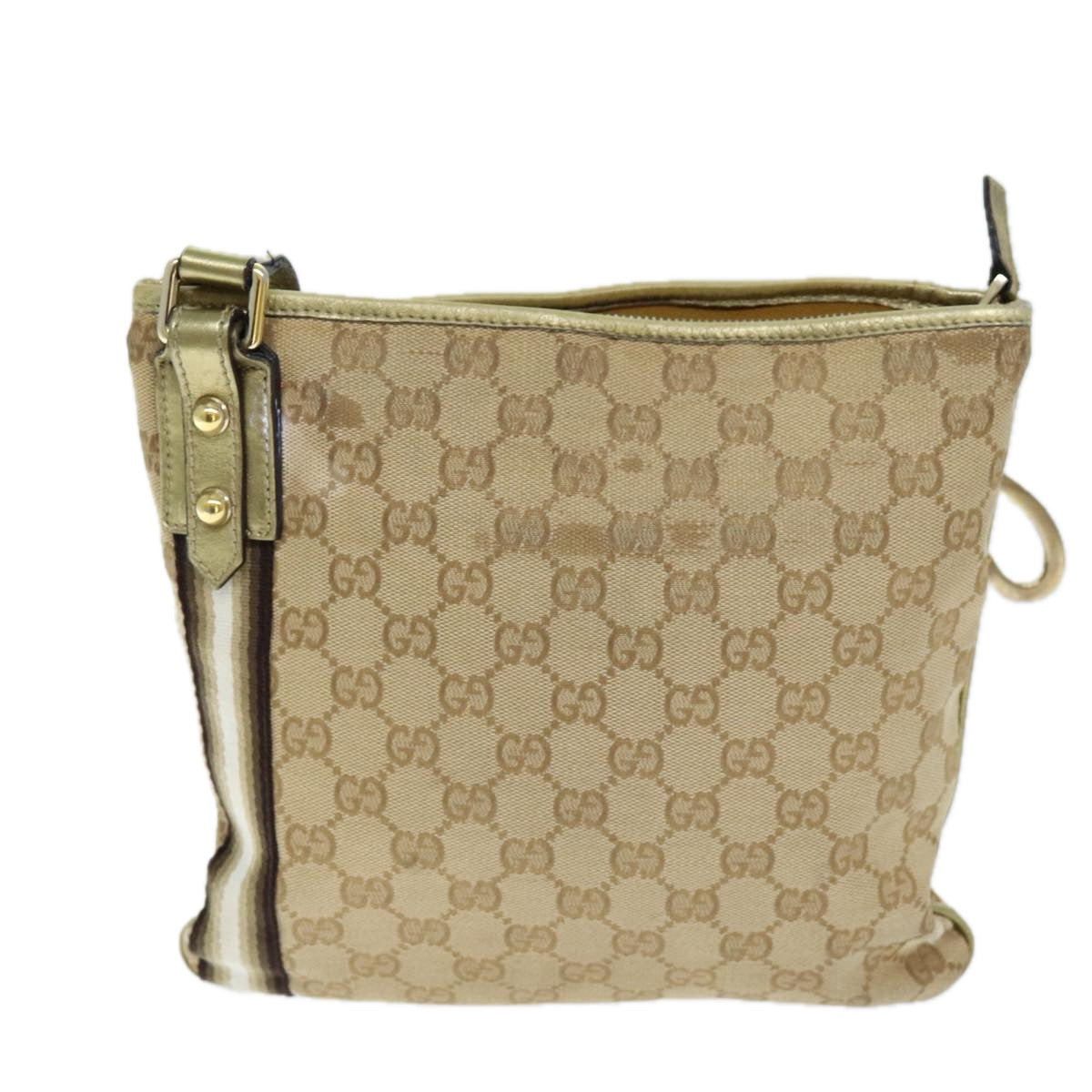 GUCCI GG Canvas Shoulder Bag Beige Gold Auth ti1674