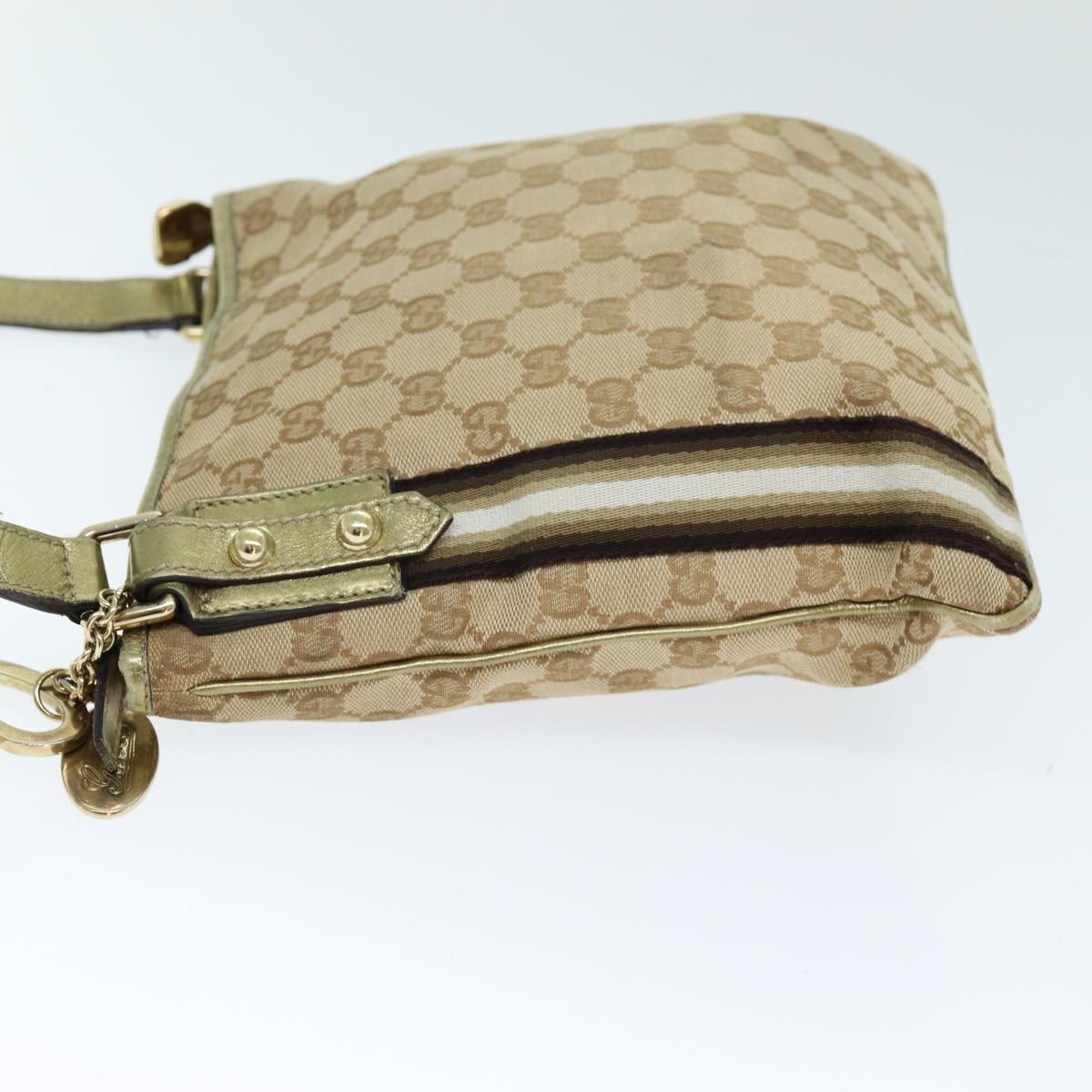 GUCCI GG Canvas Shoulder Bag Beige Gold Auth ti1674