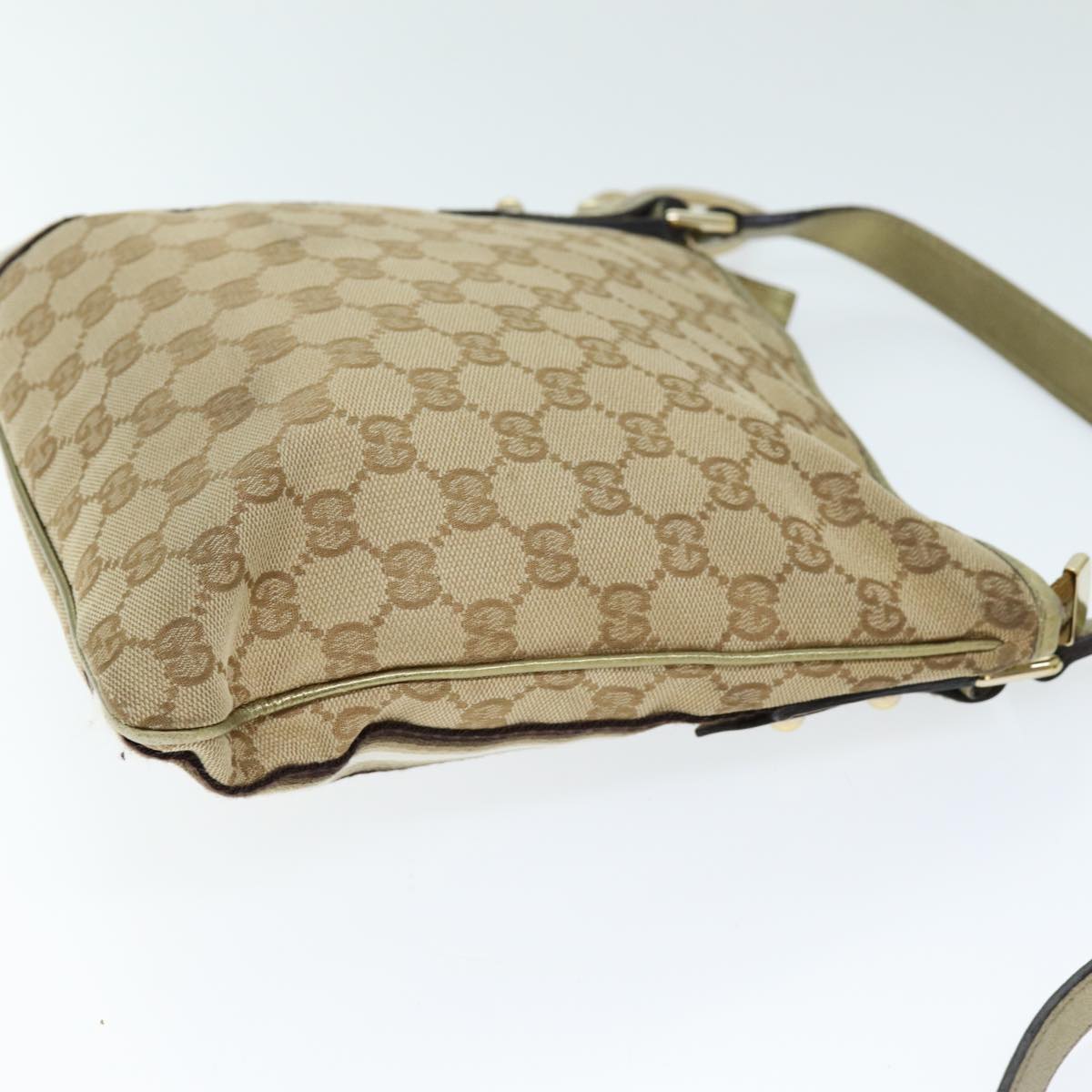 GUCCI GG Canvas Shoulder Bag Beige Gold Auth ti1674