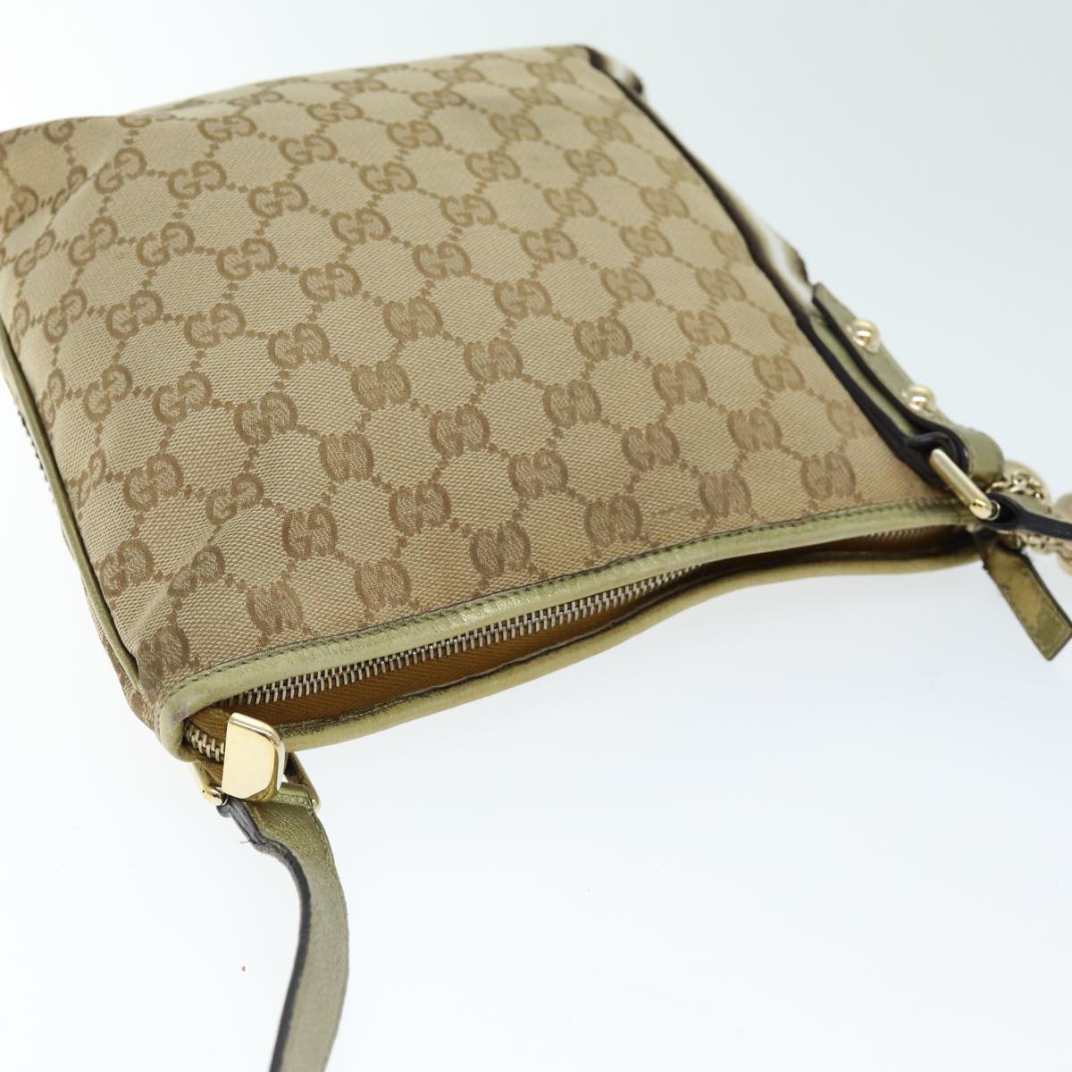 GUCCI GG Canvas Shoulder Bag Beige Gold Auth ti1674