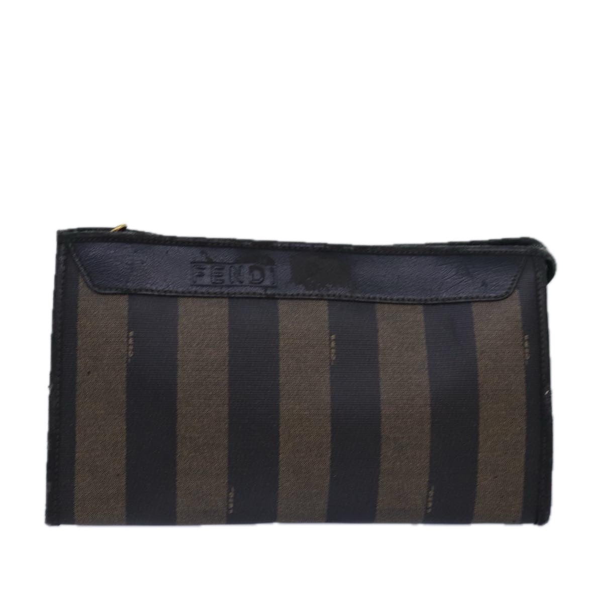 FENDI Pecan Canvas Clutch Bag Black Brown Auth ti1705