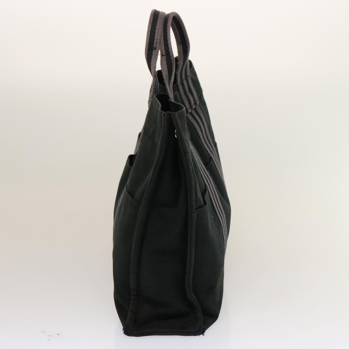 HERMES Hand Bag Canvas 4Set Black Gray Auth ti1710