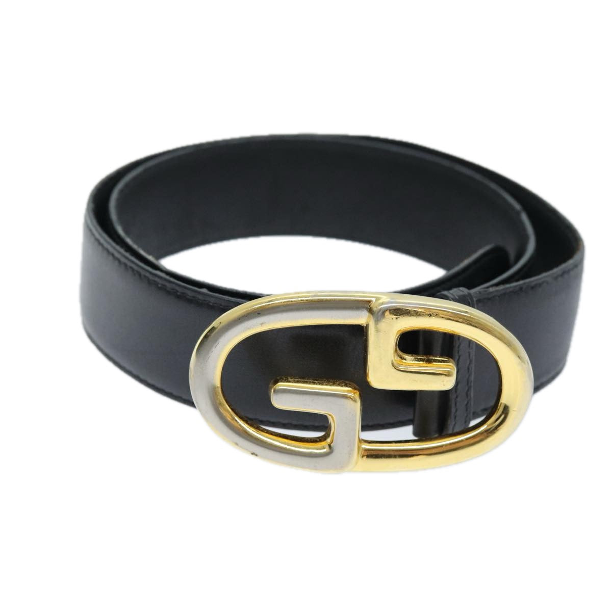 GUCCI Belt Leather 26.4""-28.7"" Black Auth ti1727