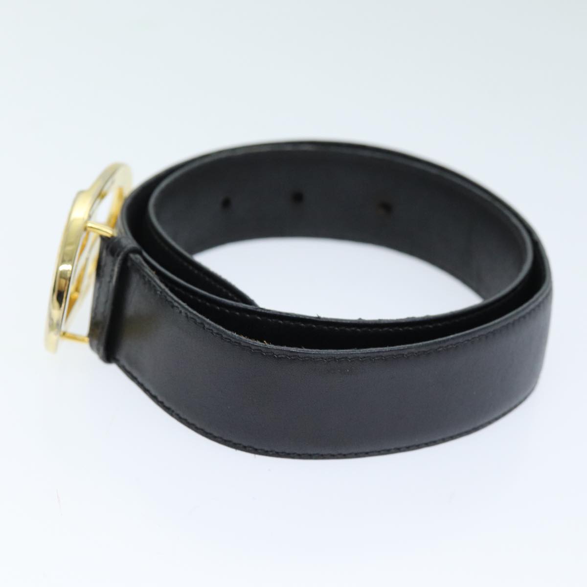 GUCCI Belt Leather 26.4""-28.7"" Black Auth ti1727