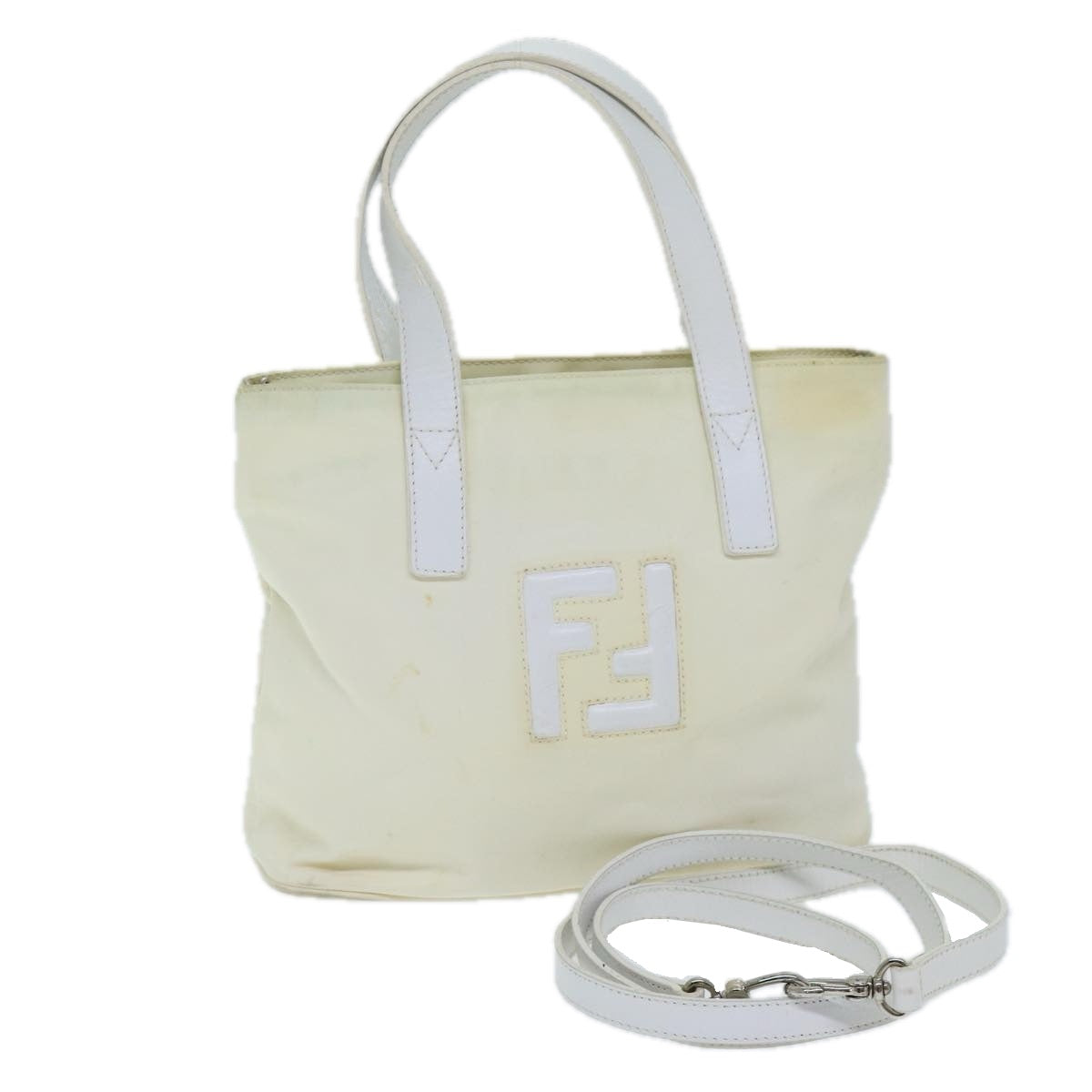 FENDI Hand Bag Nylon 2way White Auth ti1732