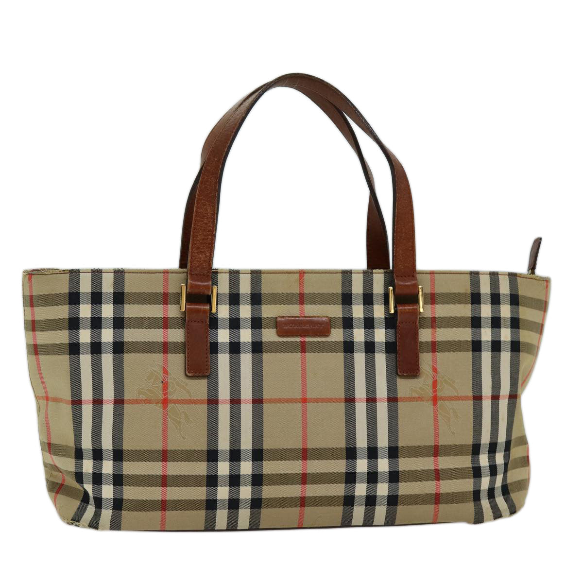 BURBERRY Nova Check Hand Bag Canvas Beige Auth ti1735