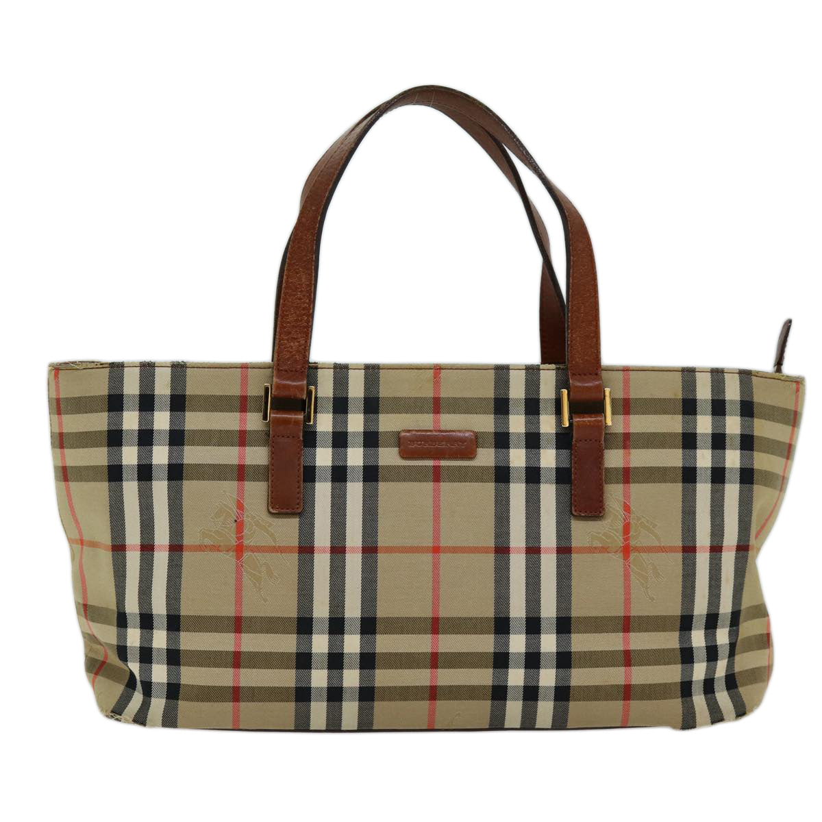 BURBERRY Nova Check Hand Bag Canvas Beige Auth ti1735