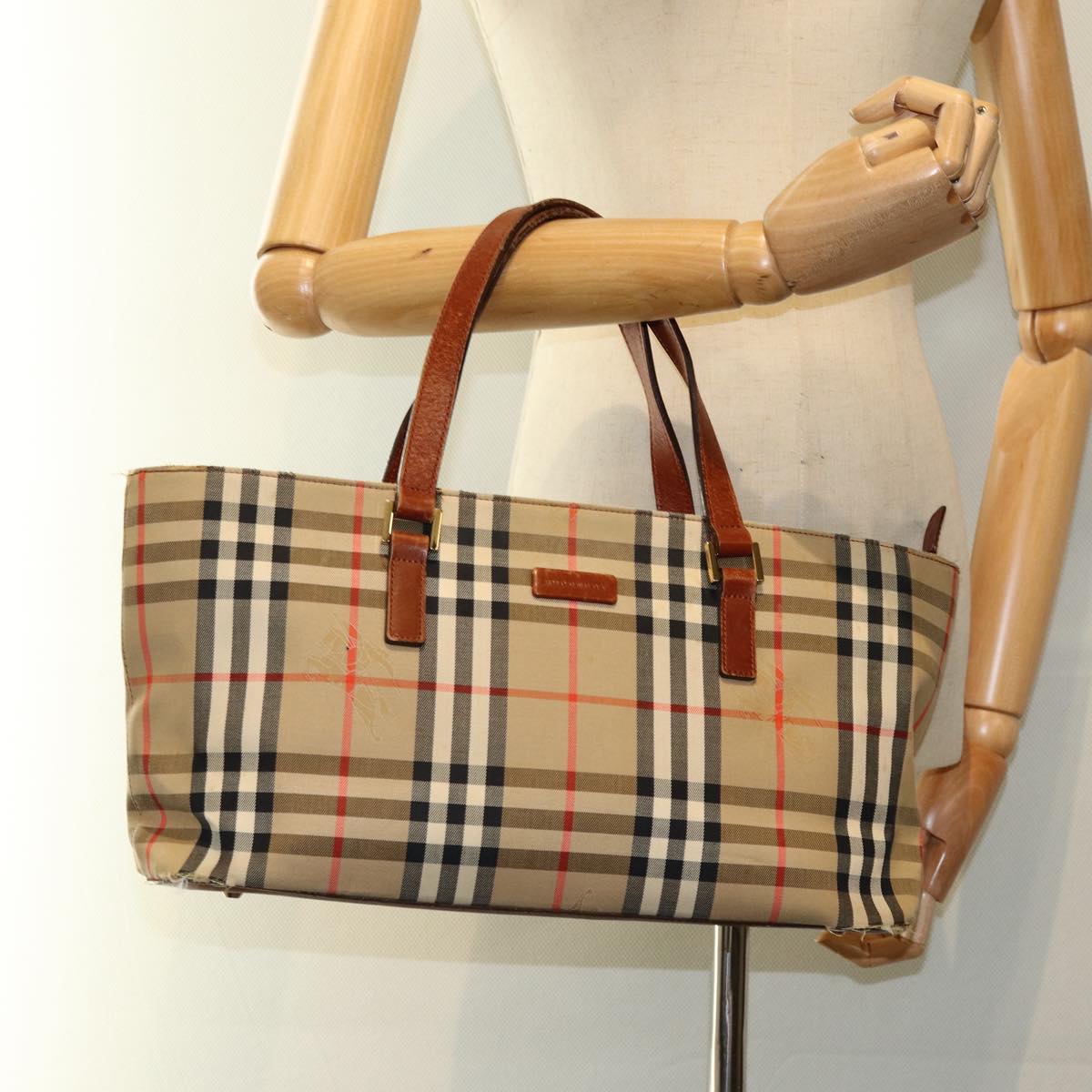 BURBERRY Nova Check Hand Bag Canvas Beige Auth ti1735