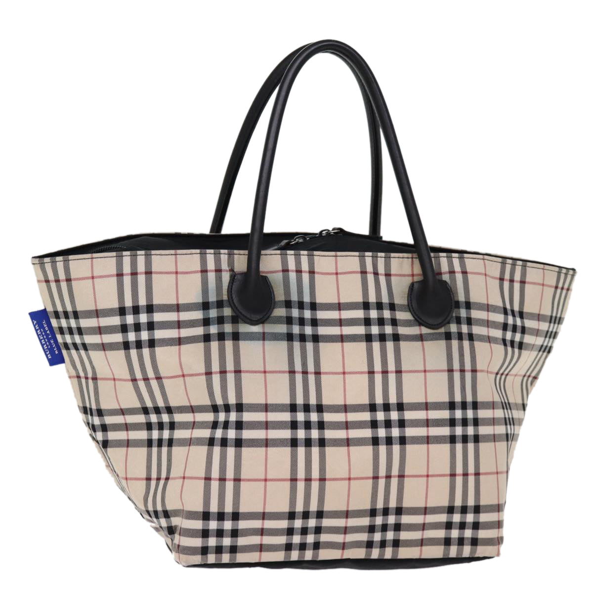 BURBERRY Nova Check Blue Label Tote Bag Nylon Beige Auth ti1737