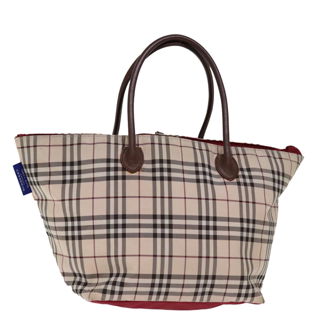 BURBERRY Nova Check Blue Label Tote Bag Nylon Beige Auth ti1738