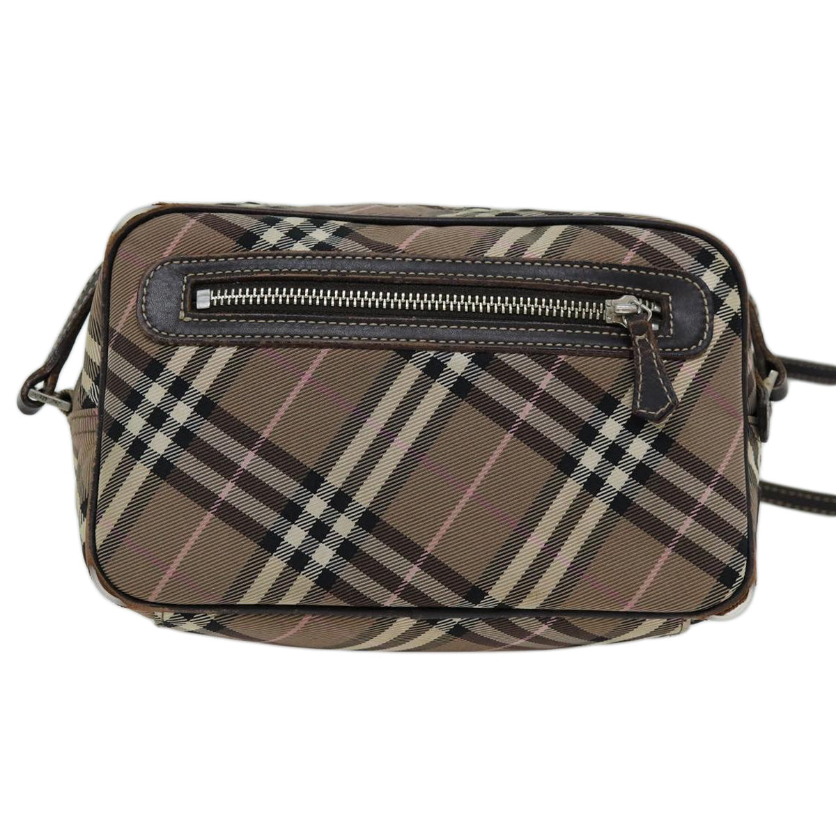 BURBERRY Nova Check Blue Label Shoulder Bag Nylon Brown Auth ti1741