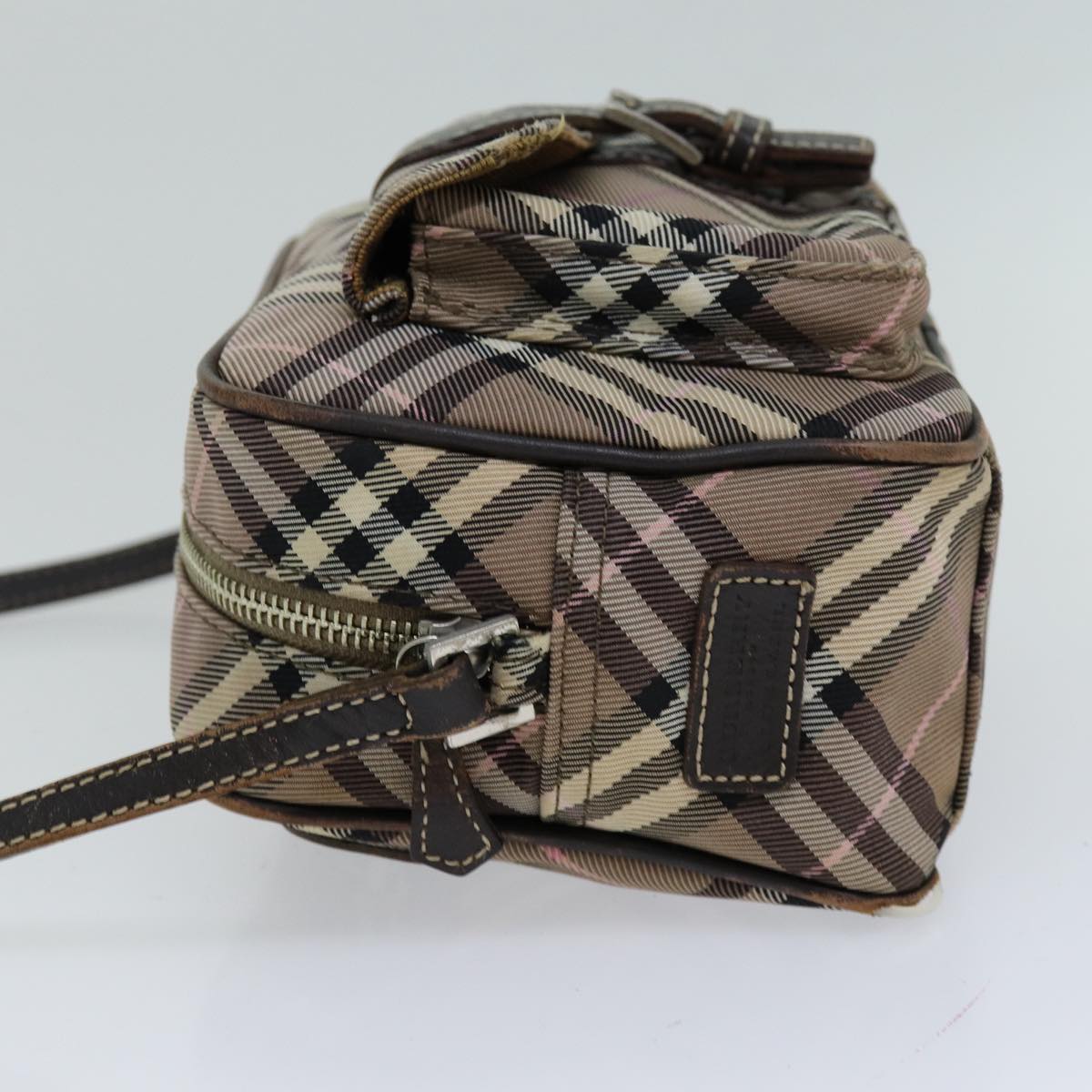 BURBERRY Nova Check Blue Label Shoulder Bag Nylon Brown Auth ti1741