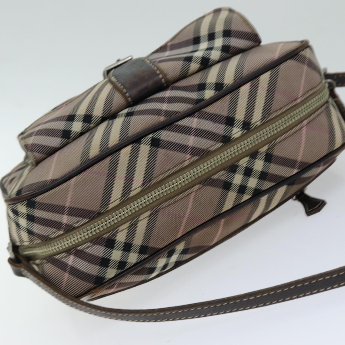 BURBERRY Nova Check Blue Label Shoulder Bag Nylon Brown Auth ti1741