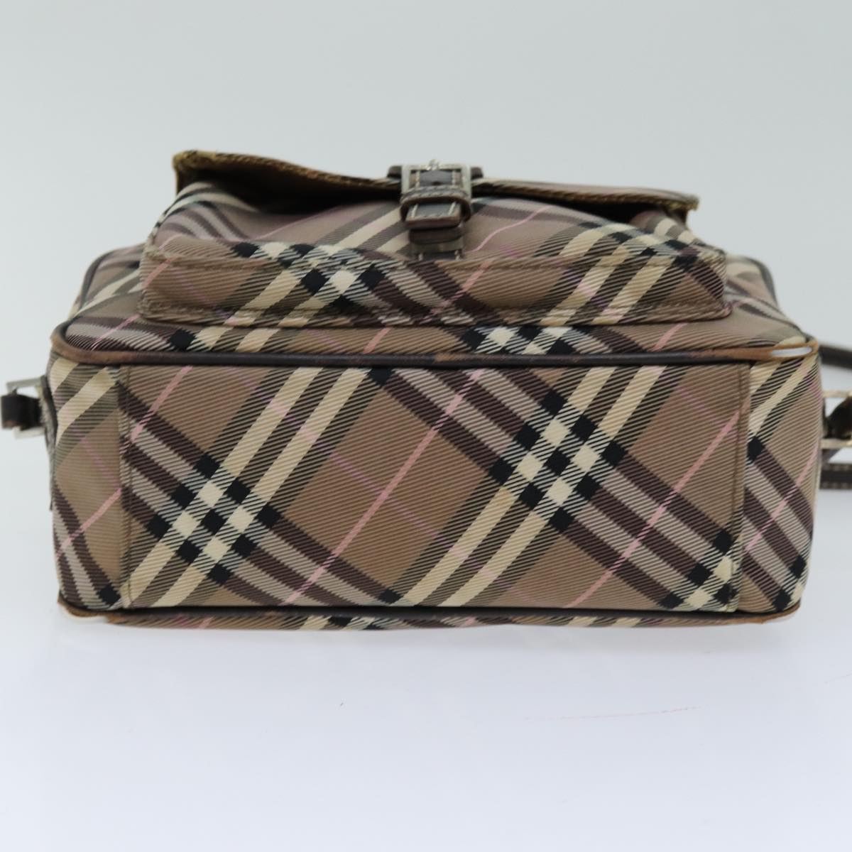 BURBERRY Nova Check Blue Label Shoulder Bag Nylon Brown Auth ti1741