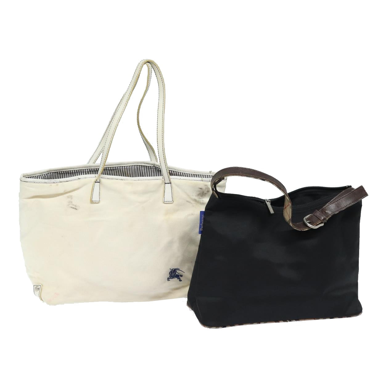 BURBERRY Blue Label Tote Bag Canvas 2Set White Black Auth ti1750