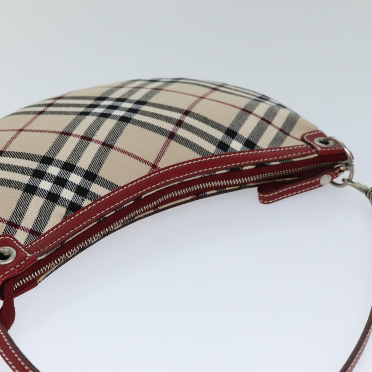 BURBERRY Nova Check Blue Label Hand Bag Beige Red Auth ti1760