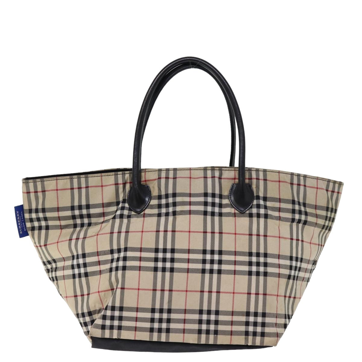 BURBERRY Nova Check Blue Label Tote Bag Nylon Beige Auth ti1762