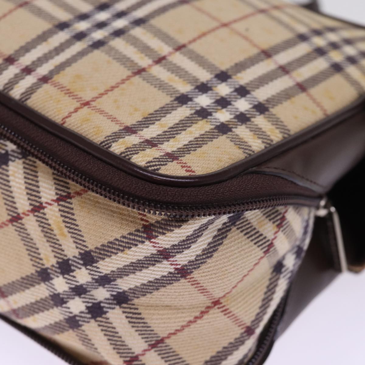 BURBERRY Nova Check Blue Label Hand Bag Canvas Beige Brown Auth ti1764