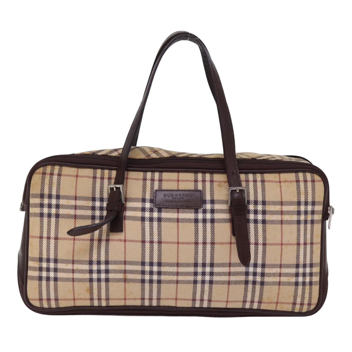 BURBERRY Nova Check Blue Label Hand Bag Canvas Beige Brown Auth ti1764