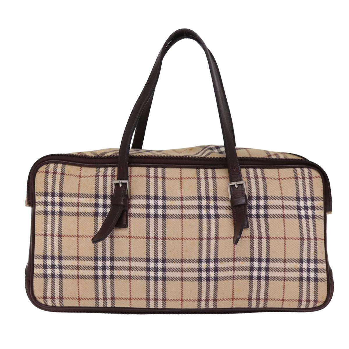 BURBERRY Nova Check Blue Label Hand Bag Canvas Beige Brown Auth ti1764