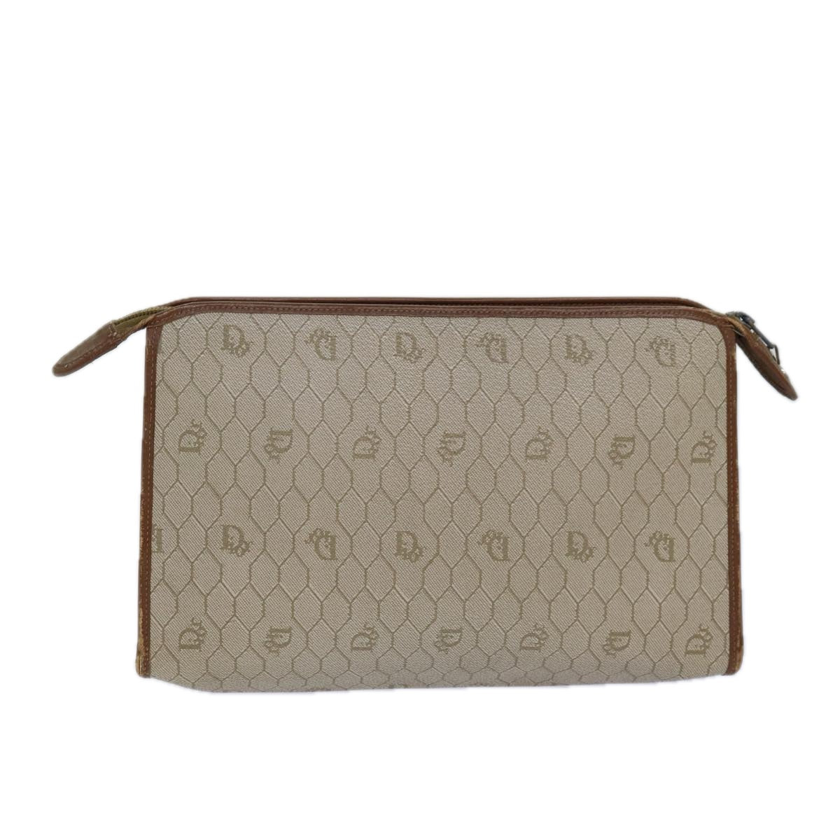 Christian Dior Honeycomb Canvas Clutch Bag PVC Leather Beige Auth ti1771 - 0