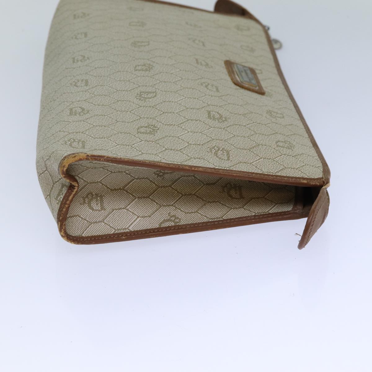 Christian Dior Honeycomb Canvas Clutch Bag PVC Leather Beige Auth ti1771