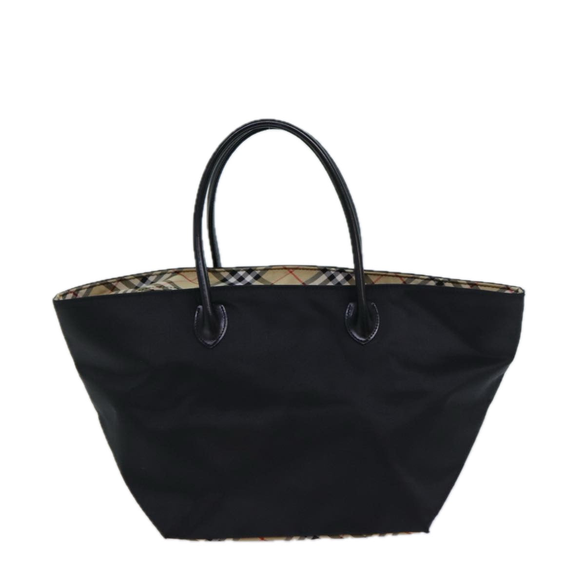 Burberrys Nova Check Blue Label Hand Bag Canvas Black Auth ti1775 - 0