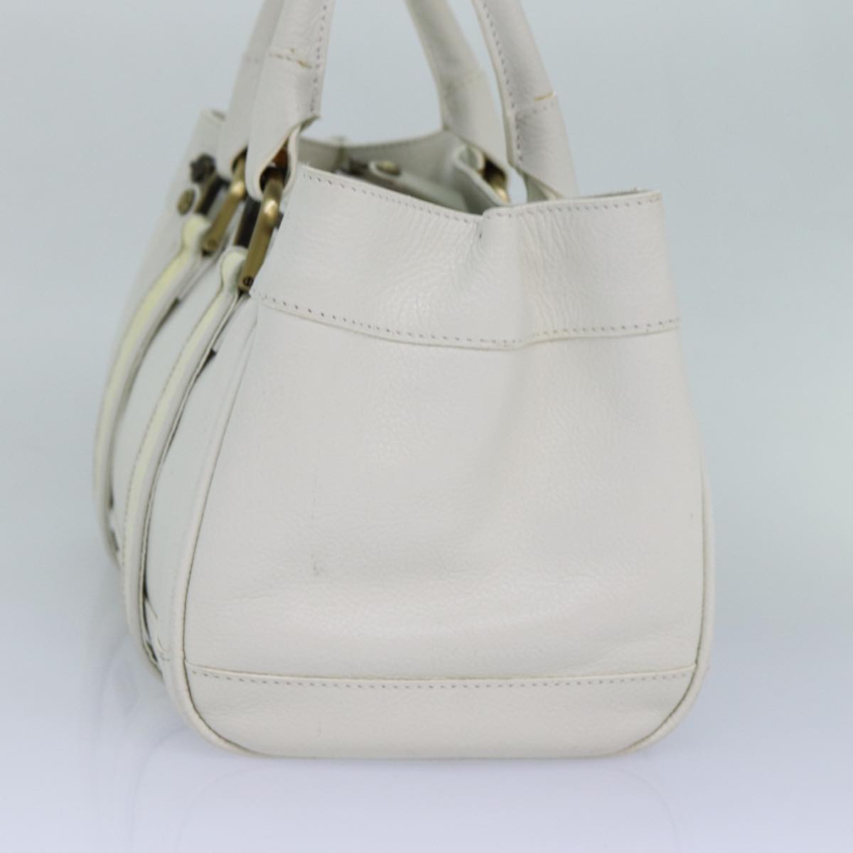 BURBERRY Hand Bag Leather White Auth ti1784