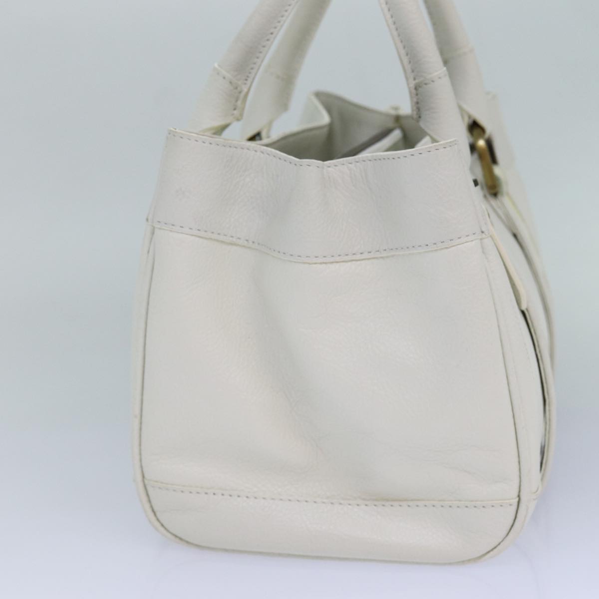 BURBERRY Hand Bag Leather White Auth ti1784