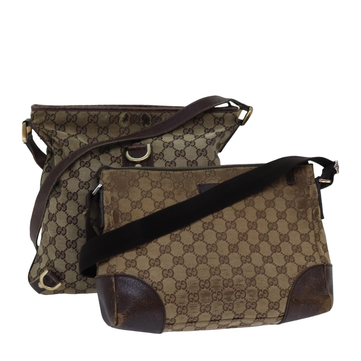 GUCCI GG Canvas Shoulder Bag 2Set Beige Brown Auth ti1799