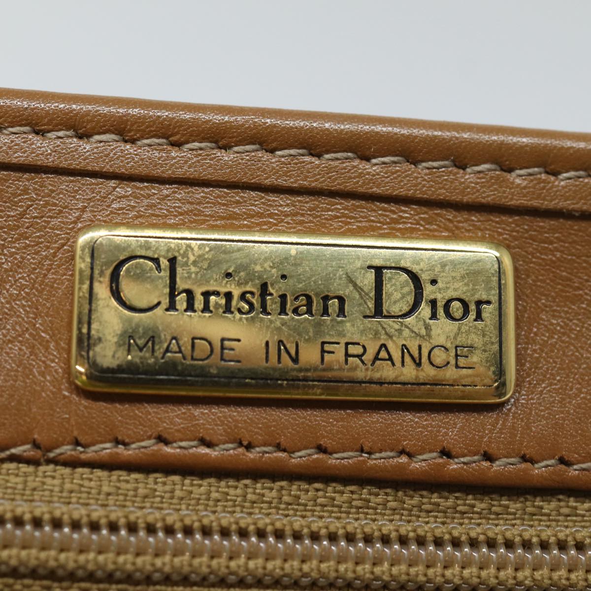 Christian Dior Honeycomb Canvas Pouch PVC Leather Beige Auth ti1806