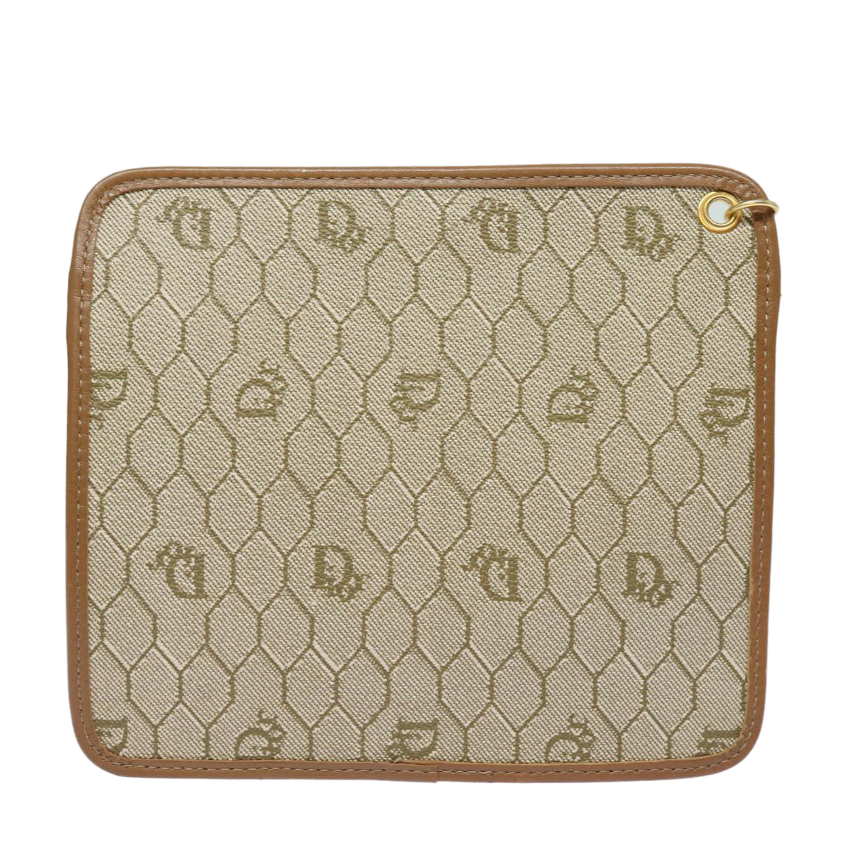 Christian Dior Honeycomb Canvas Pouch PVC Leather Beige Auth ti1806 - 0