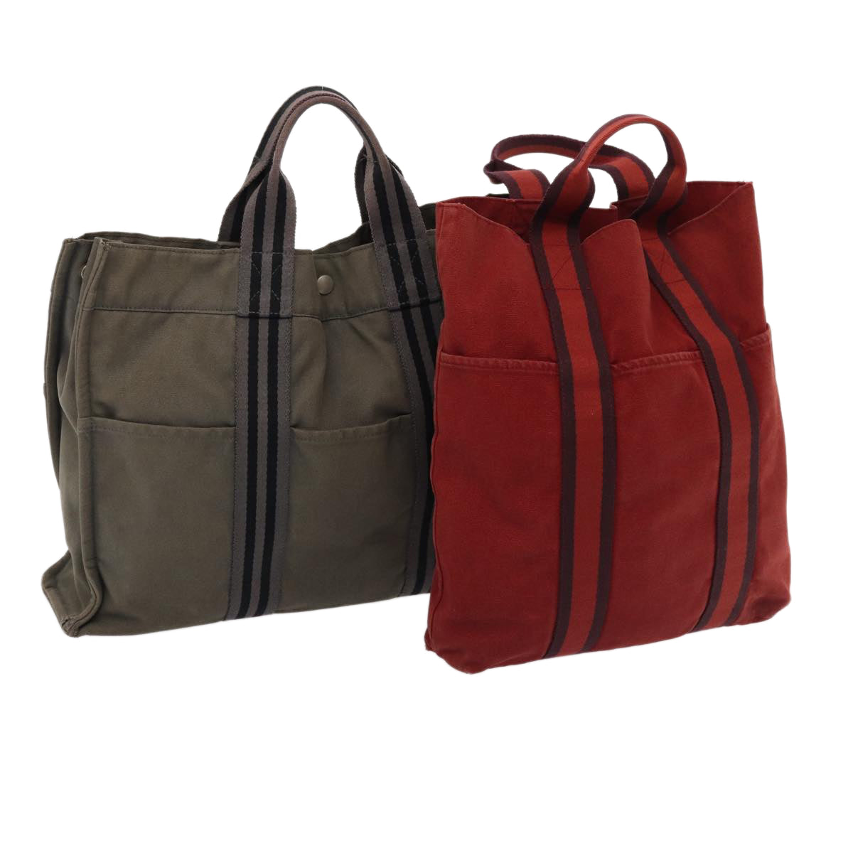 HERMES Fourre Tout Tote Bag Canvas 2Set Red Gray Auth ti1809