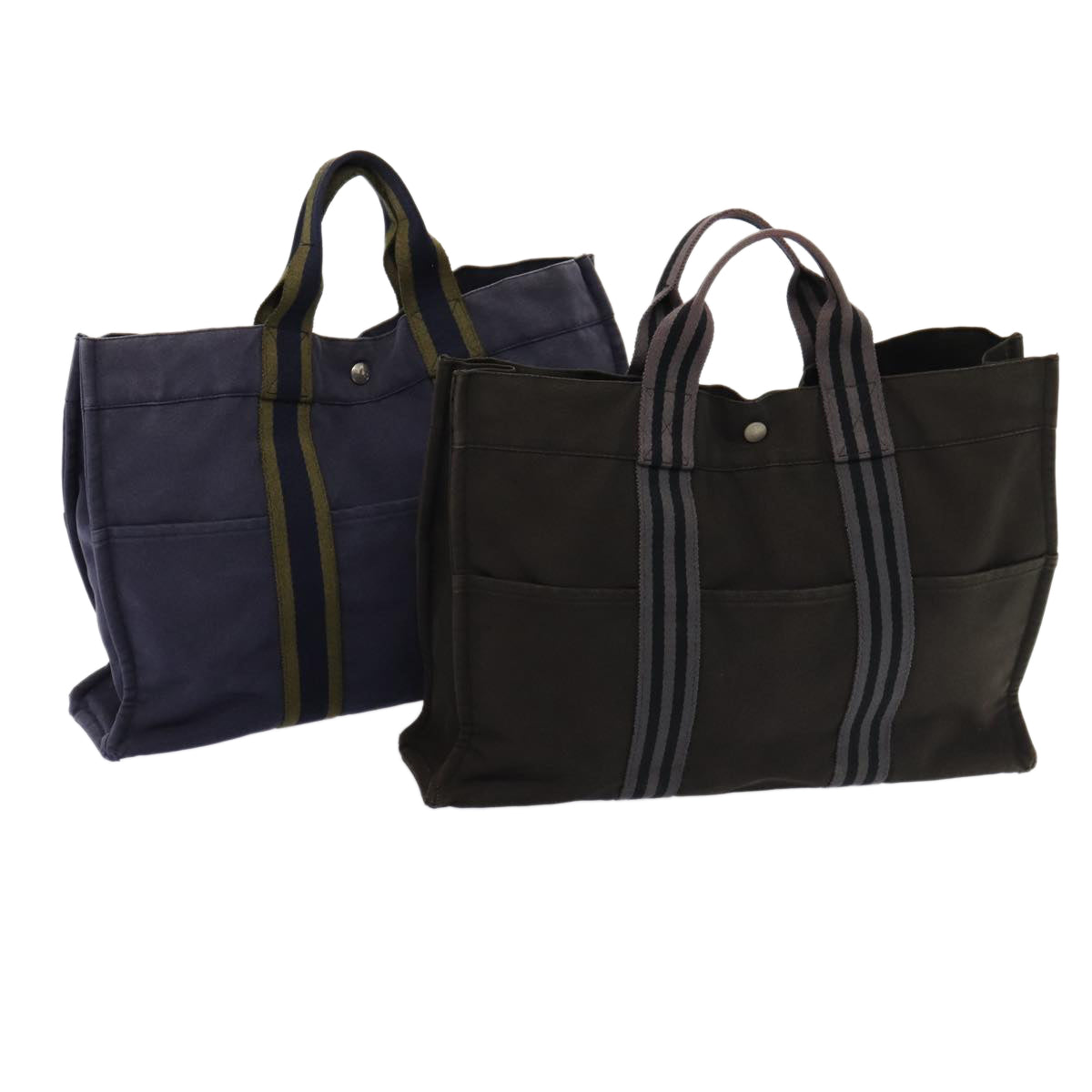 HERMES Fourre Tout Tote Bag Canvas 2Set Navy Gray Auth ti1810