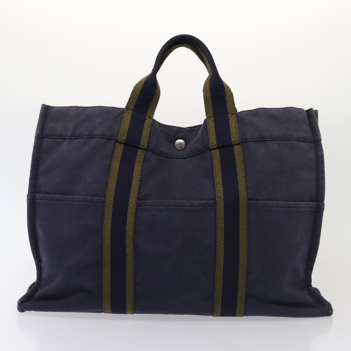 HERMES Fourre Tout Tote Bag Canvas 2Set Navy Gray Auth ti1810 - 0