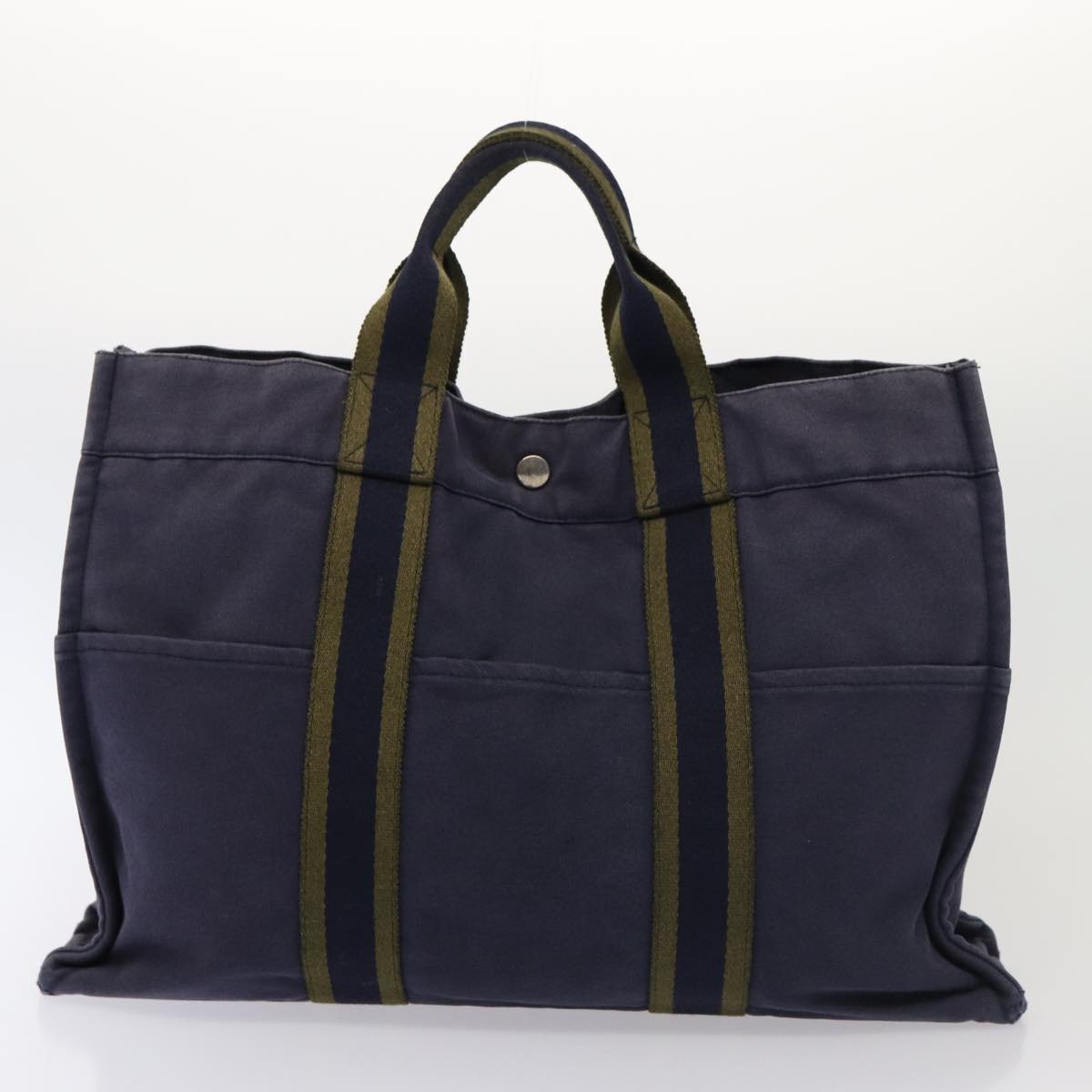 HERMES Fourre Tout Tote Bag Canvas 2Set Navy Gray Auth ti1810