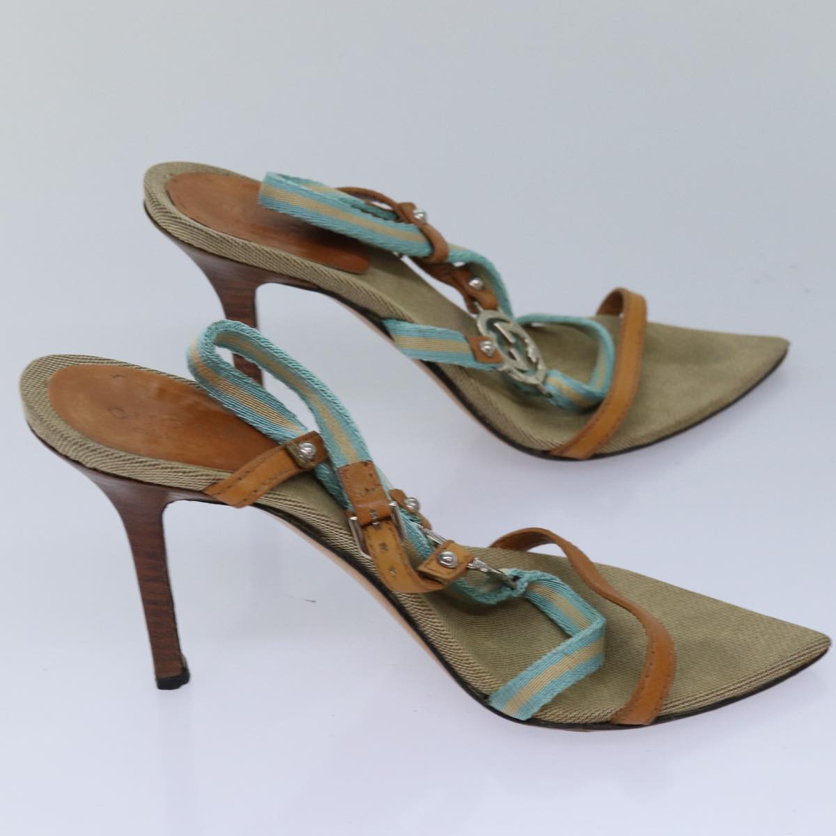 GUCCI High heels Leather 2Set Brown Beige Auth ti1811