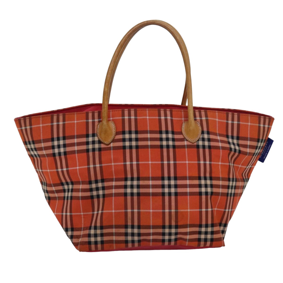 BURBERRY Nova Check Blue Label Tote Bag Nylon Leather Orange Brown Auth ti1814