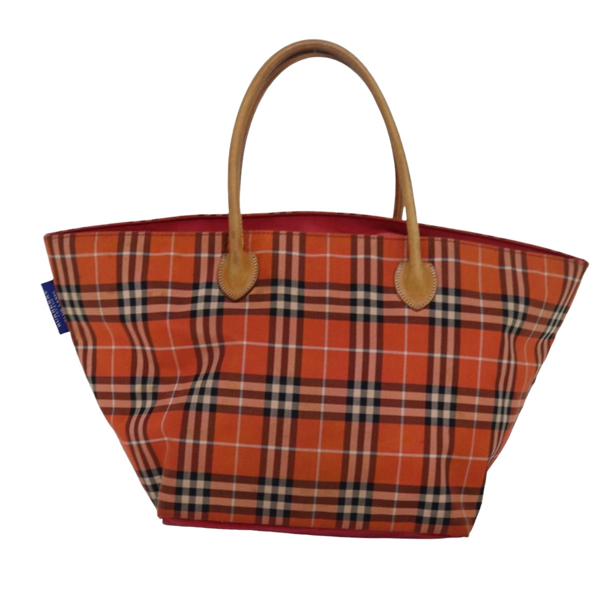 BURBERRY Nova Check Blue Label Tote Bag Nylon Leather Orange Brown Auth ti1814 - 0