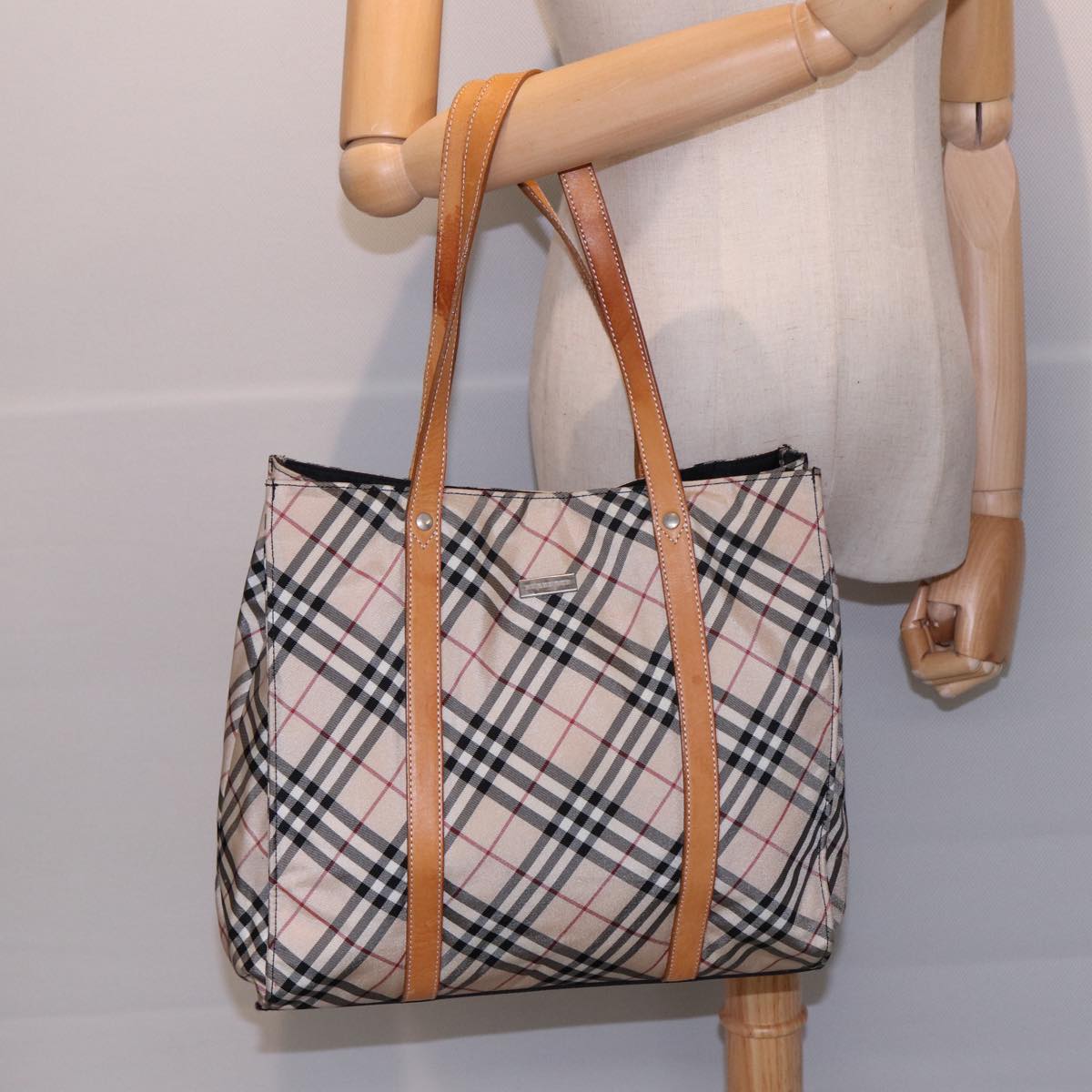 BURBERRY Nova Check Tote Bag Nylon Beige Auth ti1815