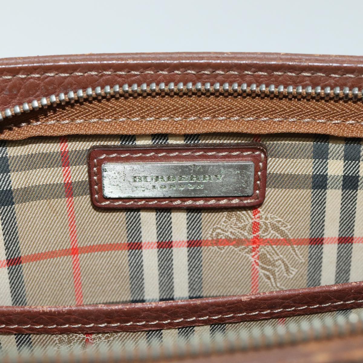 BURBERRY Clutch Bag Leather Brown Auth ti1816