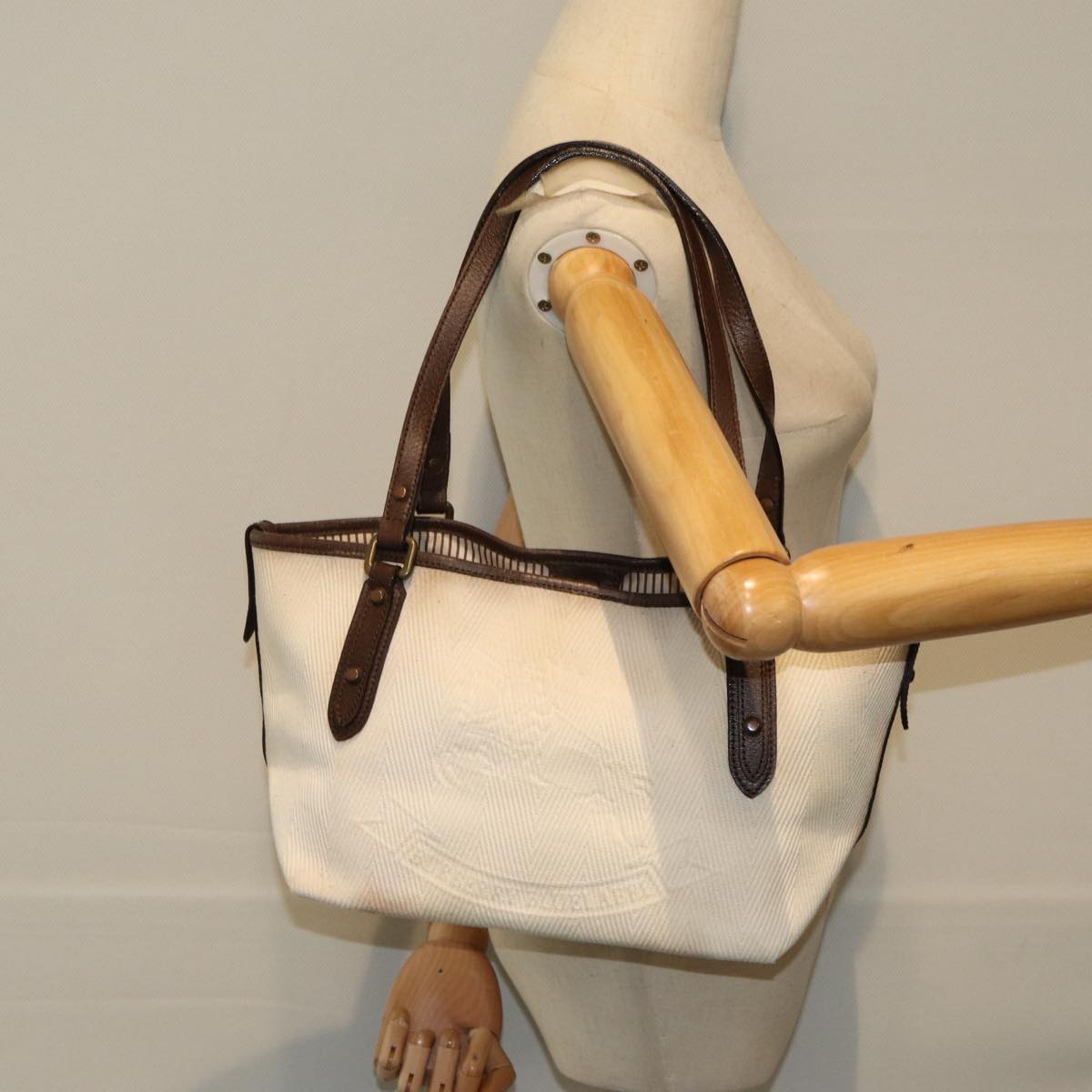 BURBERRY Blue Label Tote Bag Canvas White Auth ti1825