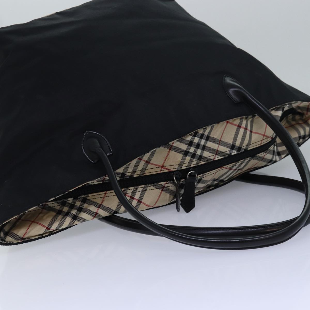 BURBERRY Nova Check Blue Label Bag Nylon Canvas 2Set Black Brown Auth ti1831