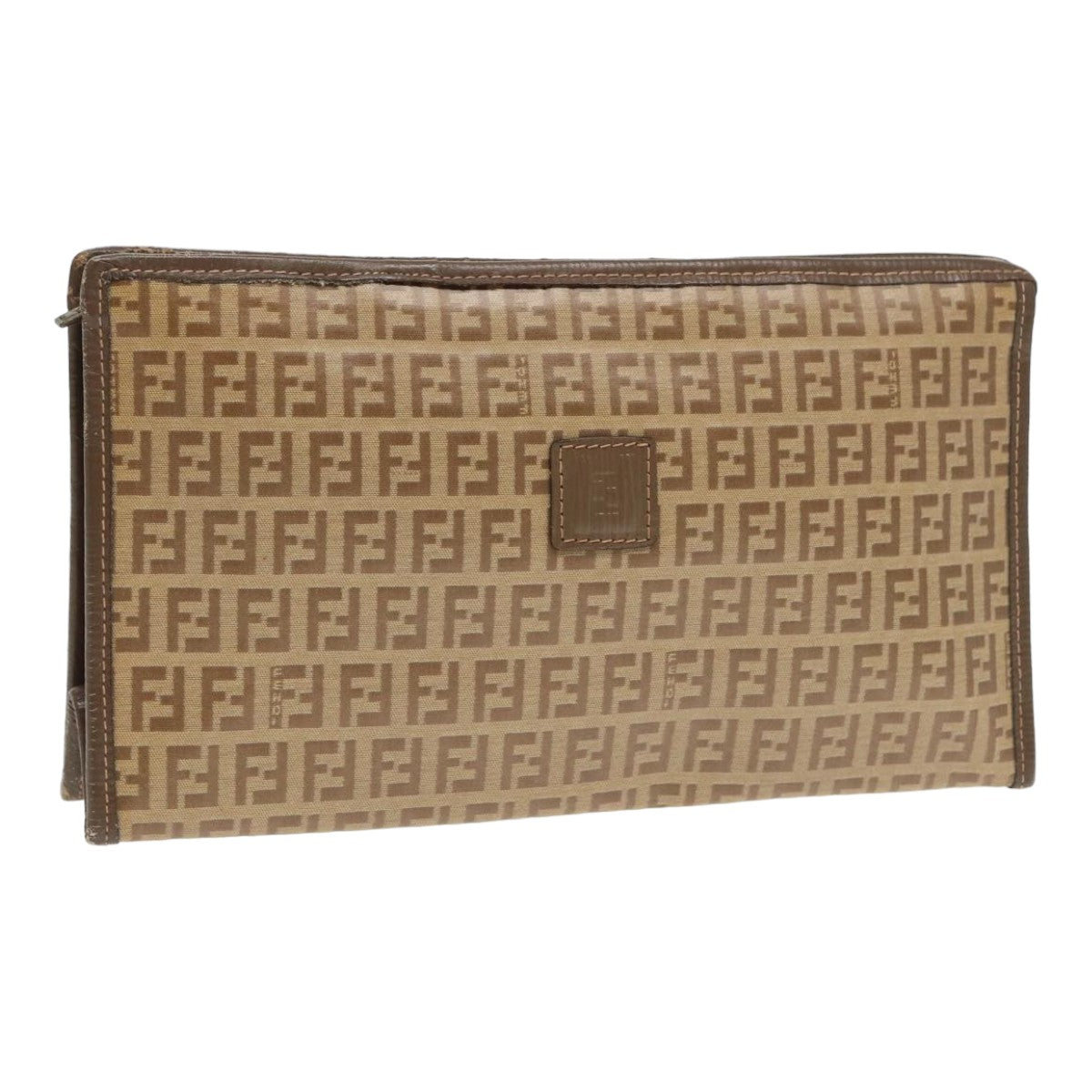 FENDI Zucchino Canvas Clutch Bag Beige Auth ti1837