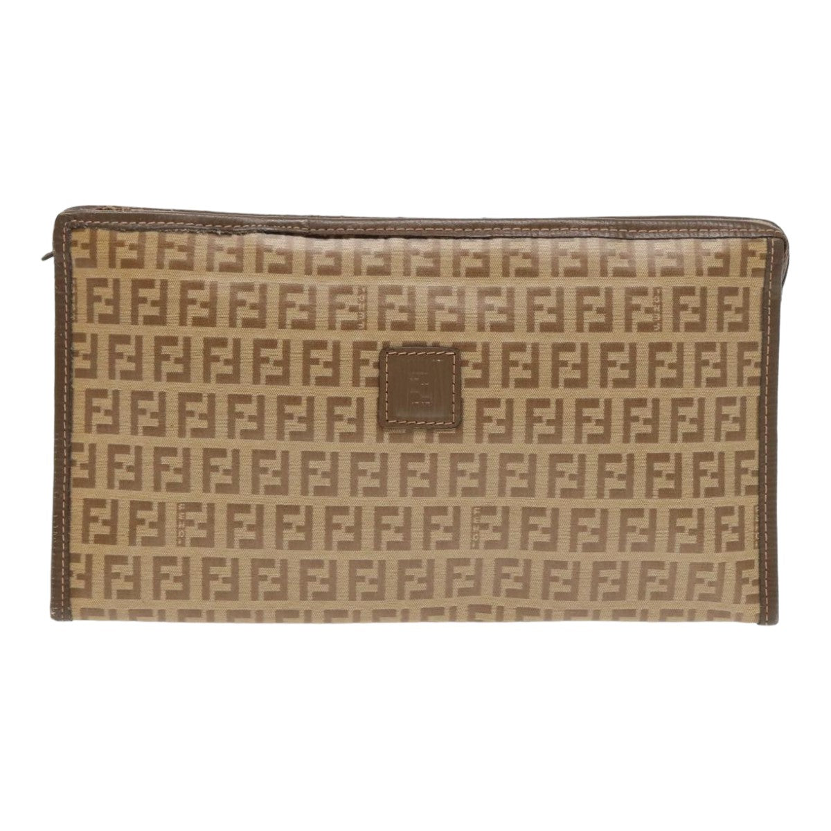 FENDI Zucchino Canvas Clutch Bag Beige Auth ti1837