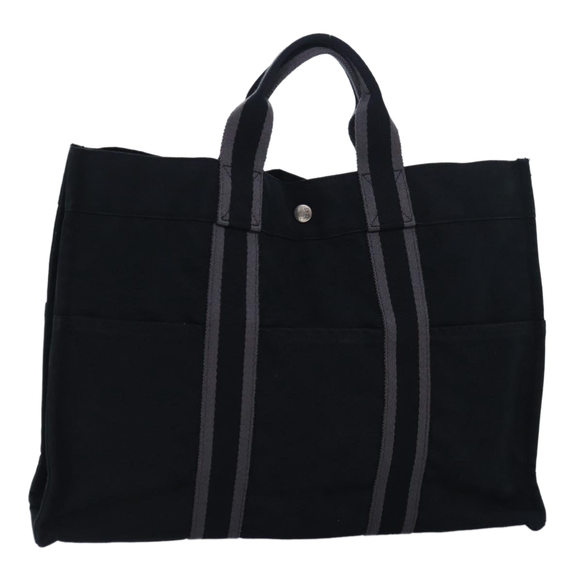 HERMES Fourre Tout MM Tote Bag Canvas Black Gray Auth ti1843