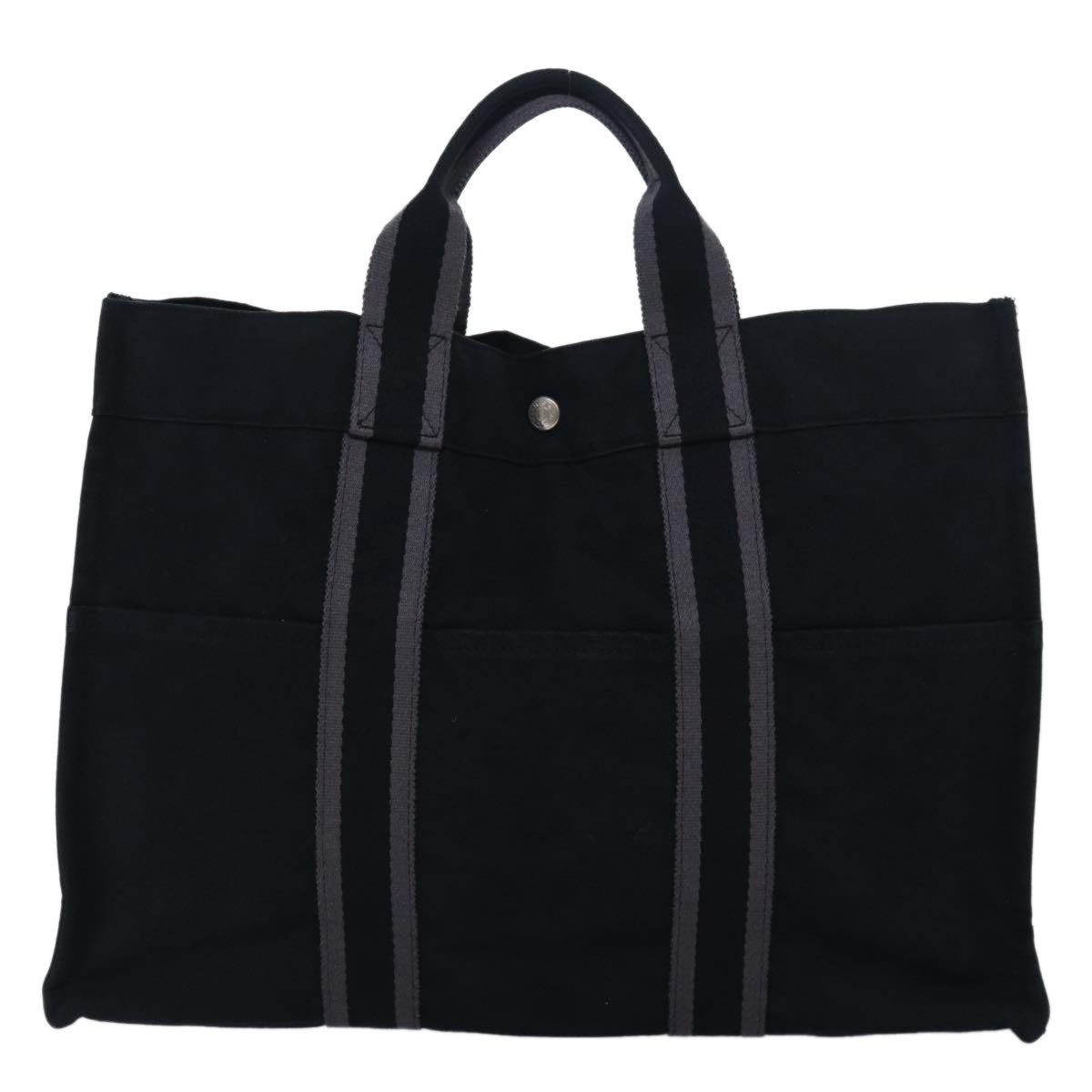 HERMES Fourre Tout MM Tote Bag Canvas Black Gray Auth ti1843 - 0