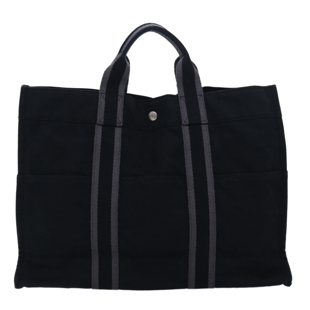 HERMES Fourre Tout MM Tote Bag Canvas Black Gray Auth ti1843